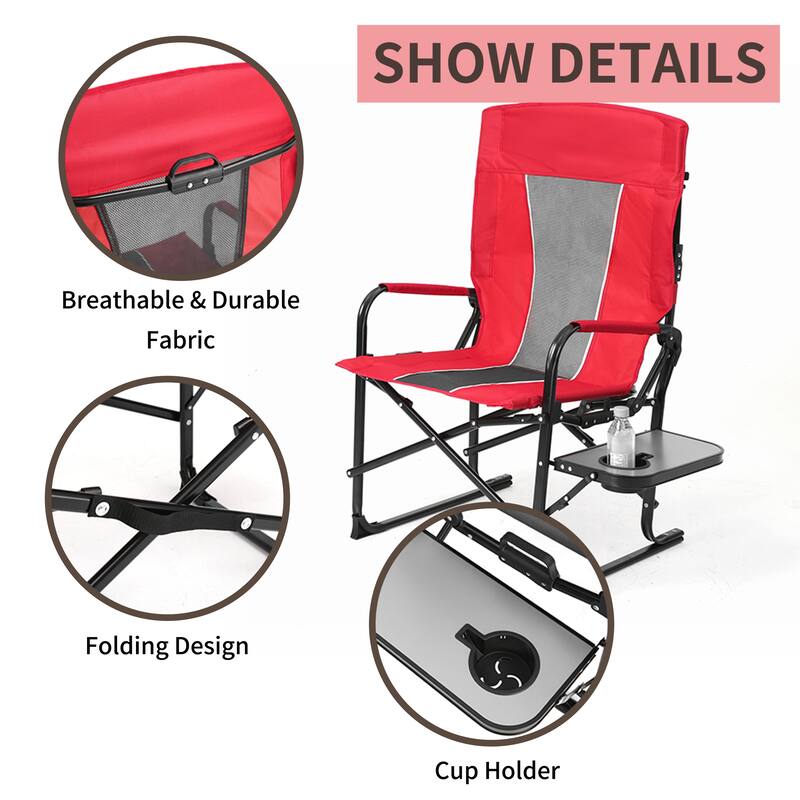 Oversized Portable Folding Camping Chair with Side Table and Pocket