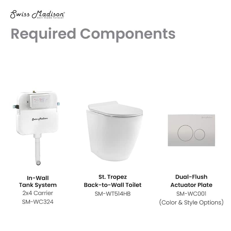 Angers Back To Wall Concealed Tank Toilet Bowl, Black Hardware - 22.25" x 14.35" 16.15"