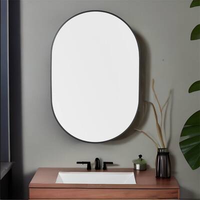 24 Inch Oval Framed Mirror-Black