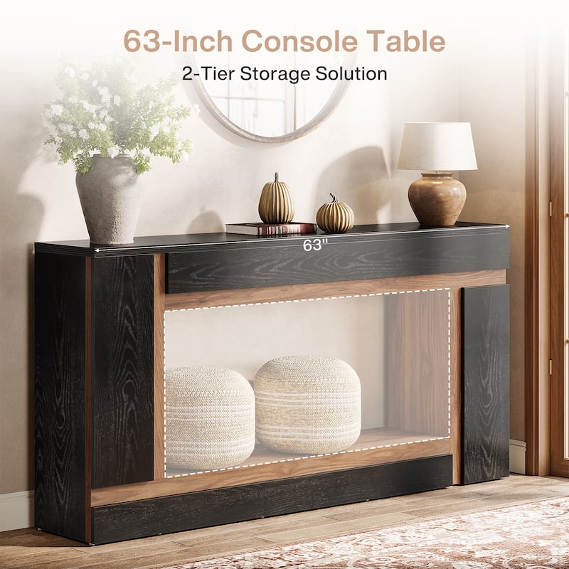 2-tier Narrow Console Entryway Table for Living Room Hallway Foyer - 63" W x 11.81" D x 31.5" H