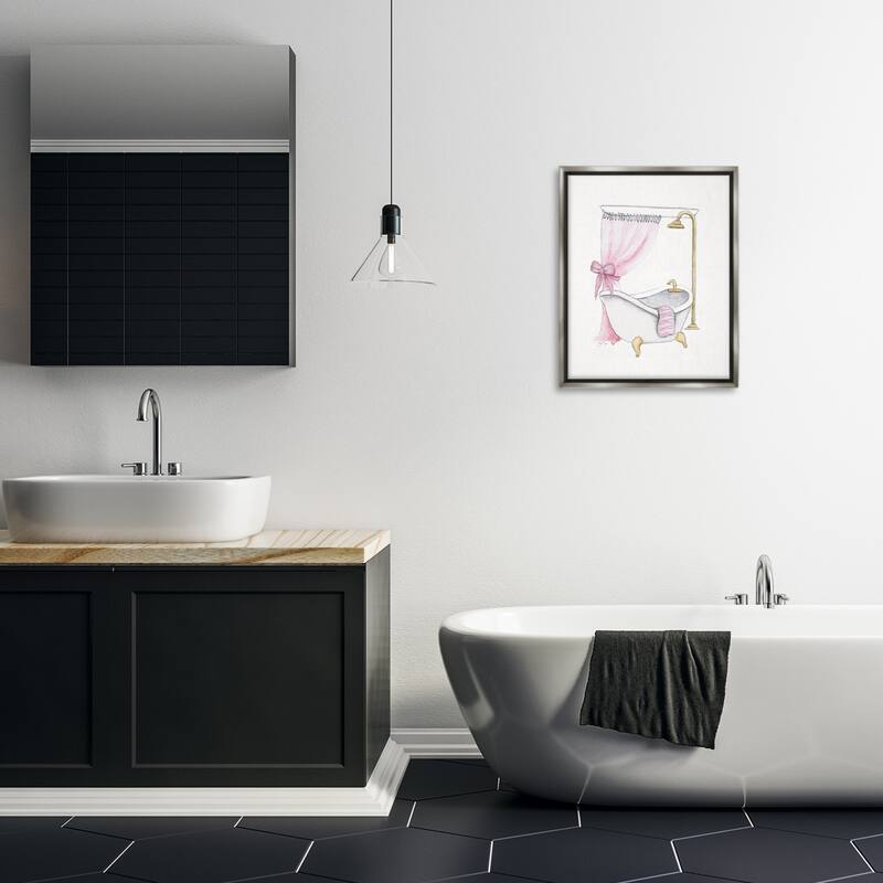 Stupell Simple Glam Bathroom Tub Framed Floater Canvas Wall Art Design By Janet Tava