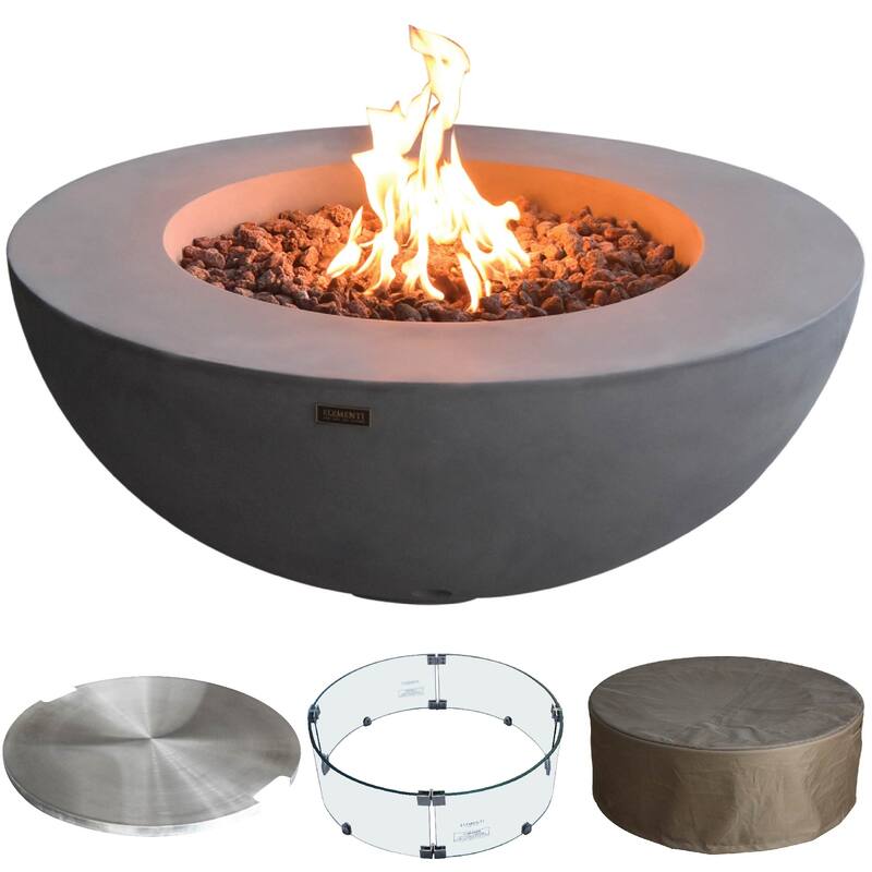 Elementi Lunar Bowl Fire Pit Bundle Outdoor Firepit Set - 42” L x 42” W x 16” H - Natural Gas Set