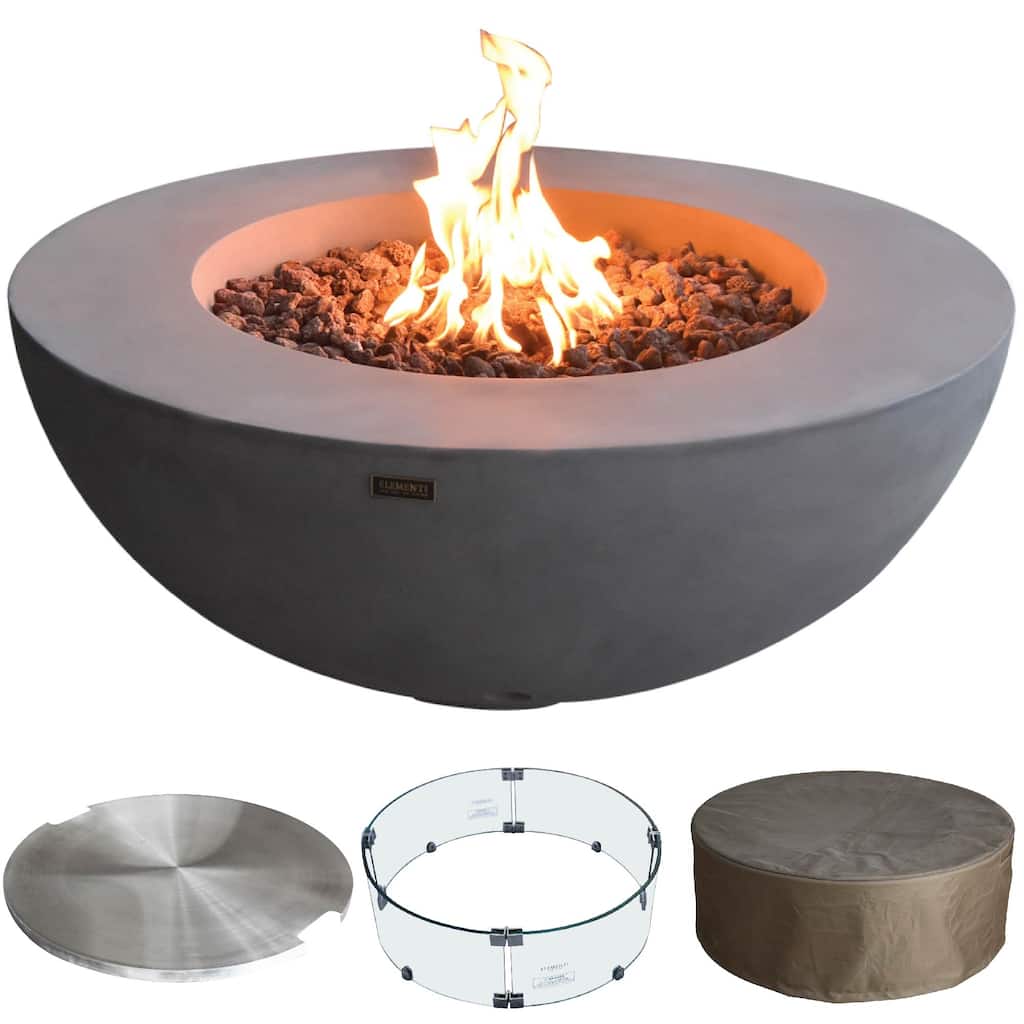 Elementi Lunar Bowl Fire Pit Bundle Outdoor Firepit Set - 42” L x 42” W x 16” H