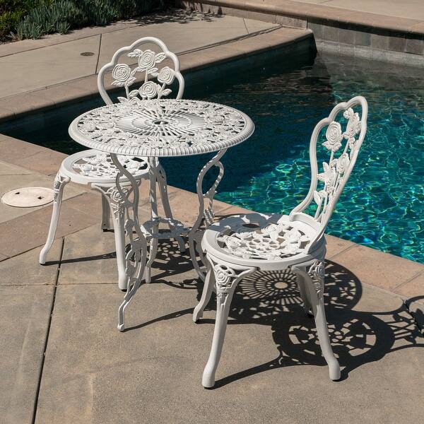 Shop Weather Resistant 3 Piece Patio Set Rose Design Table 2 Chairs White Standard Overstock 15973840