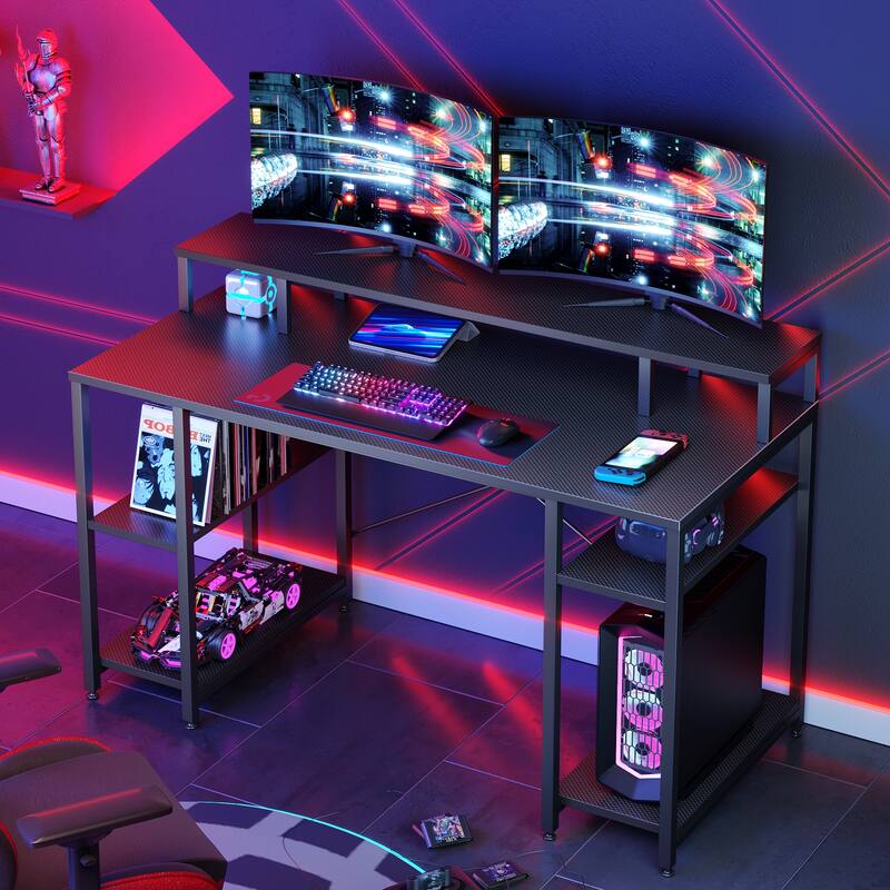 55 Inch Dual Monitor Computer Desk with Adjustable Shelves