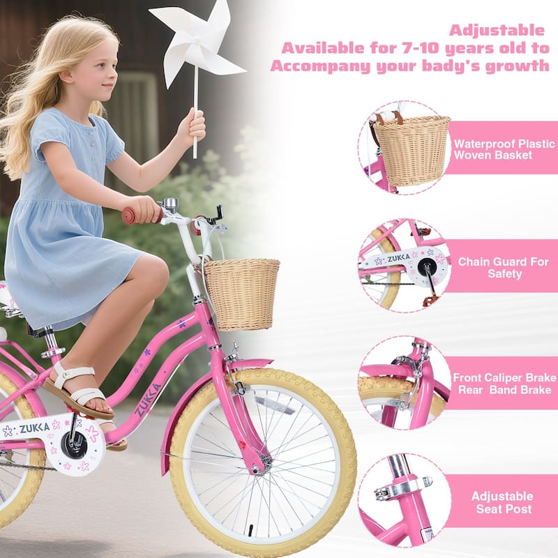 Multiple Colors,Girls Bike with Basket for 7-10 Years Old Kids,20 inch wheel ,No Training Wheels Included
