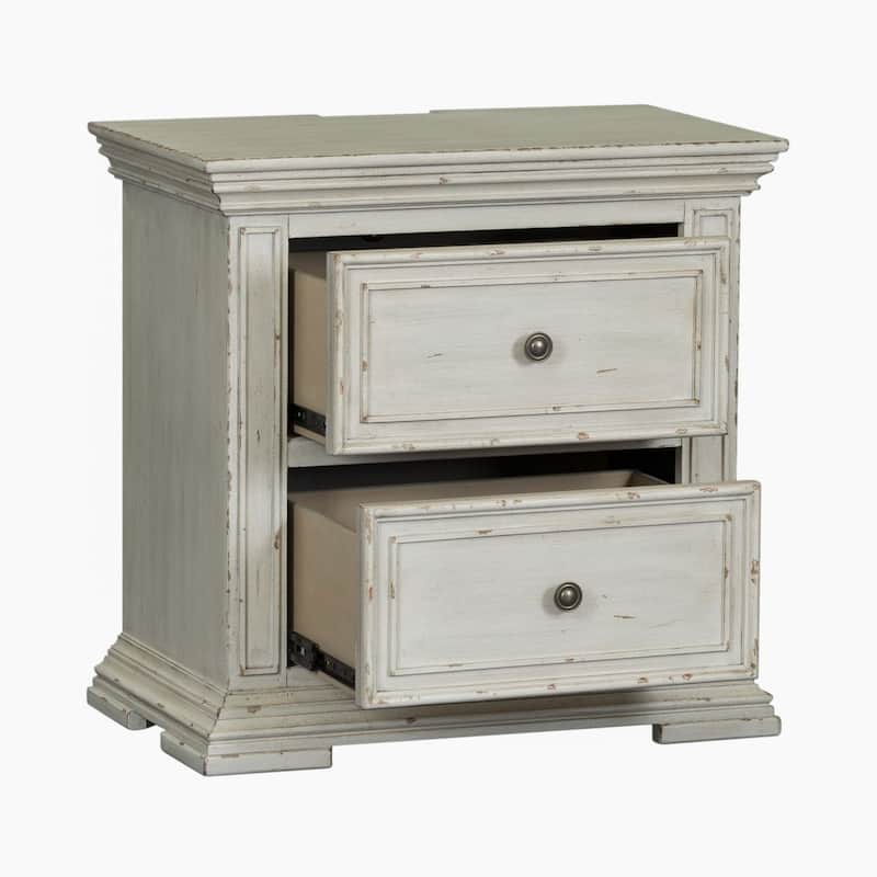 Big Valley Whitestone Distressed 2 Drawer Night Stand Charging Station