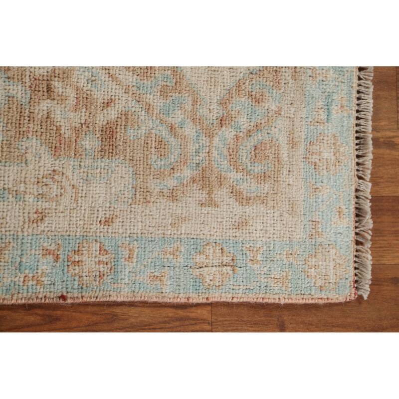 Hand Knotted Oriental 100% Wool Carpet Transitional Geometric Oranges & Rust Oushak Area Rug - 3' 10'' X 1' 11''