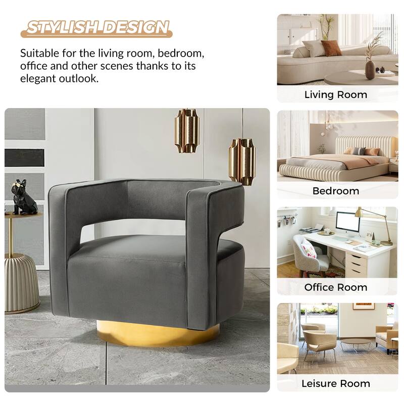 Carisa Modern Upholstered Swivel Open-Back Barrel Chair with Golden Base by HULALA HOME