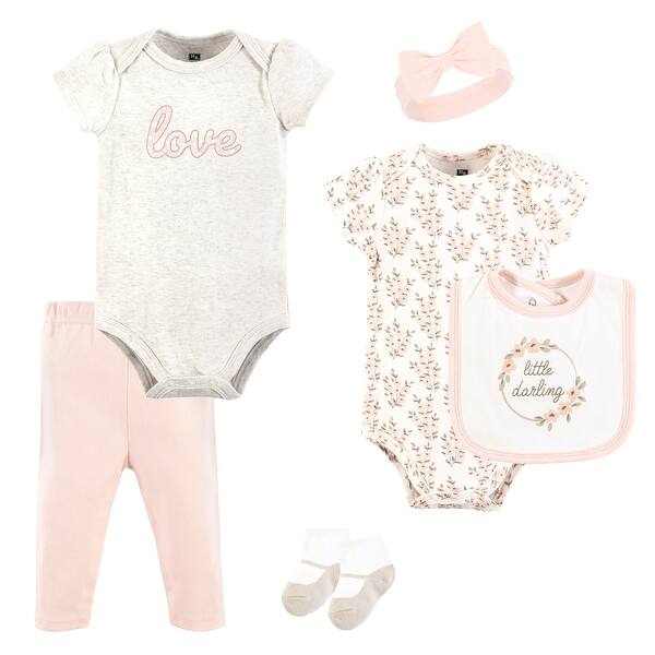 slide 1 of 1, Hudson Baby Infant Girl Cotton Layette Set, Pink Taupe Darling 0-3 Months - Pink Taupe Darling
