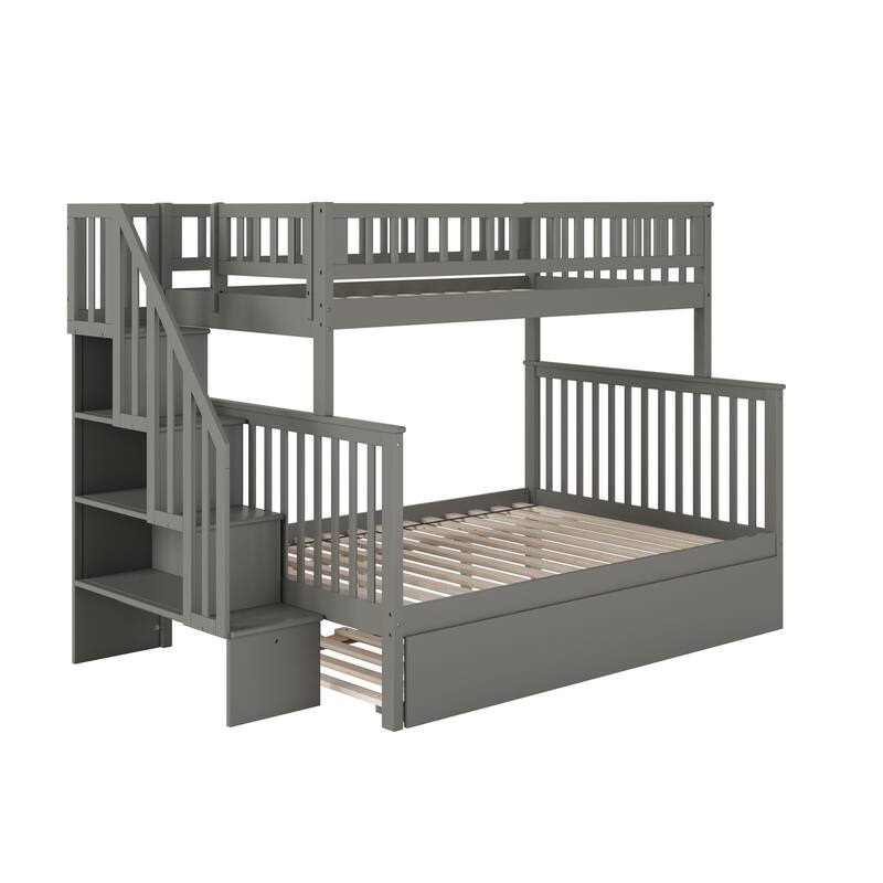 Woodland Staircase Bunk Bed with Twin Trundle in Grey