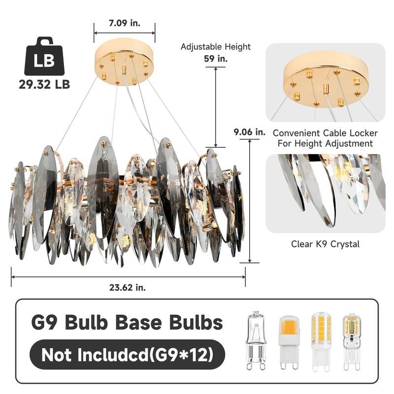 23.6 in. Crystal Raindrop Chandelier, 12-Light Luxury K9 Crystal Pendant light for Dining Room, Kitchen island