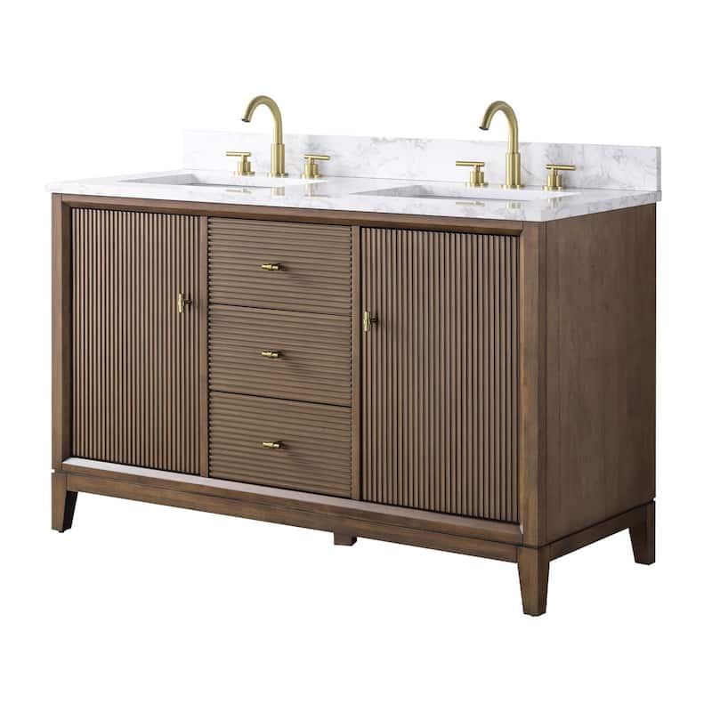 Vanity Art 54" Freestanding Bathroom Vanity with Engineered Marble Top and Sinks