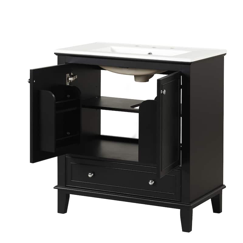 GDFStudio - Emerson 30-Inch Freestanding Bathroom Vanity with Ceramic Sink, Multi-functional Cabinet and Drawer, Painted Finish