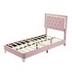 preview thumbnail 7 of 19, Velvet Upholstered Platform Bed with Soft Tufted Headboard, Kids Bedroom Twin Platform Bed with LED Light for Night's Sleep