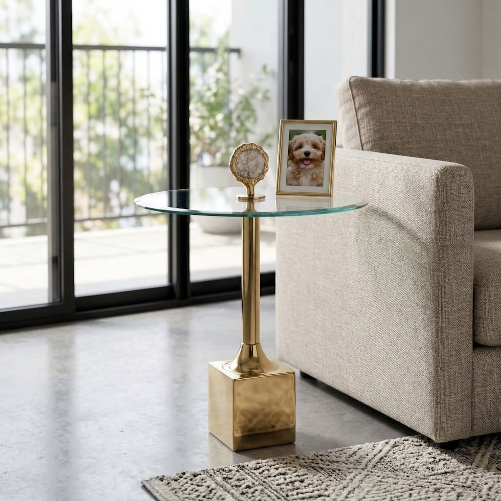 Accent Side Table with Glass Top and Sculptural Base - 23" - 23.0"