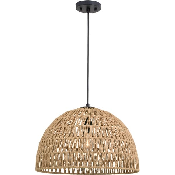 slide 2 of 11, Vaxcel Lighting P0405 Nassau 18" Wide Pendant with Woven Rope Shade Matte Black