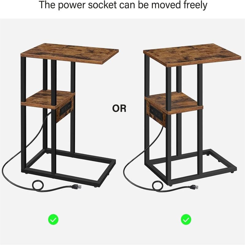 C Shaped End Table with Charging Station - 11.8"D x 15.4"W x 23.4"H