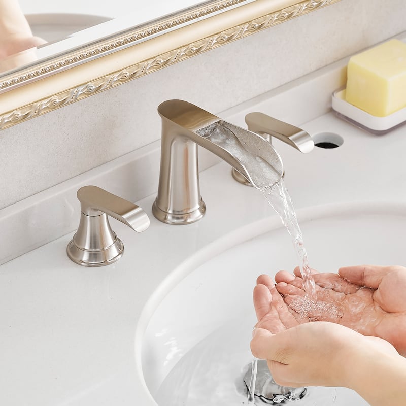 Double Handle Three-Hole Bath Waterfall Faucet with Drain