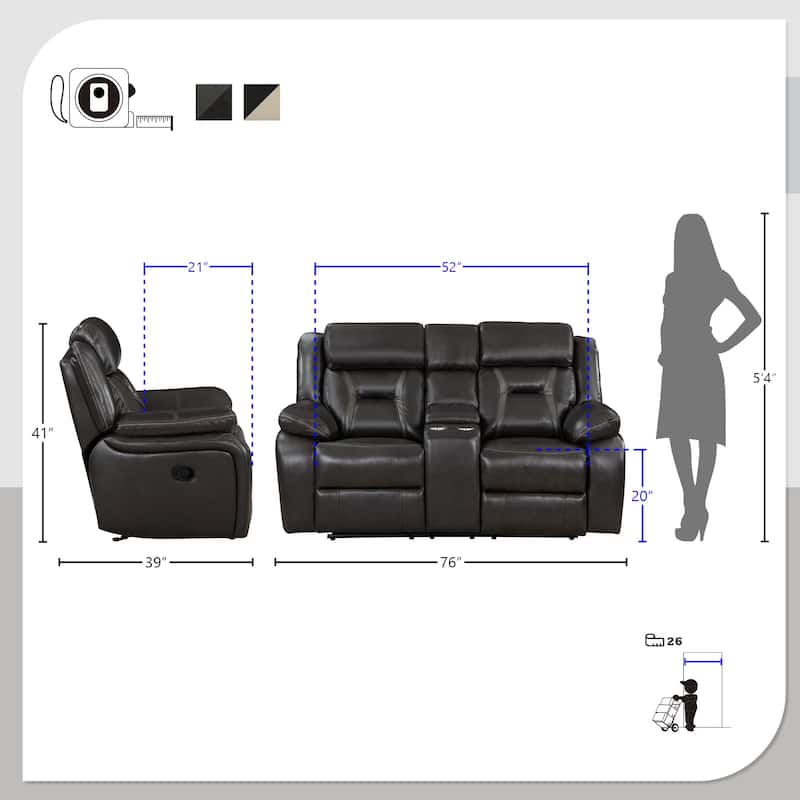 Matteo Breathable Faux Leather Manual Double Reclining Loveseat
