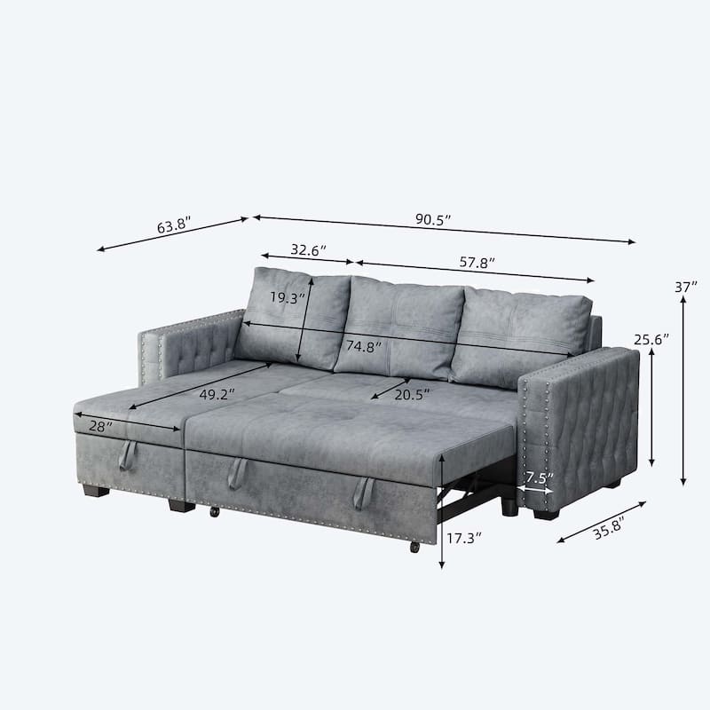 Classic and Cozy L-shape Pull-out Sleeper Sectional Sofa