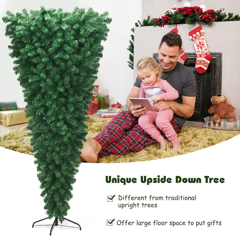 Gymax 7ft Artificial Upside Down Christmas Tree Holiday Decoration w/ - See Details