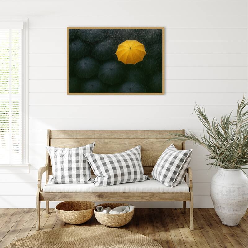 The Yellow Umbrella by Paulo Medeiros Framed Canvas Wall Art Print