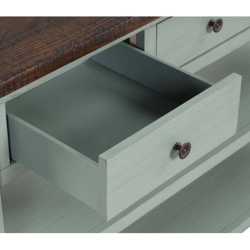 48'' Solid Pine Wood Top Console Table, Modern Entryway Sofa Side Table with 3 Storage Drawers and 2 Shelves. Easy to Assemble