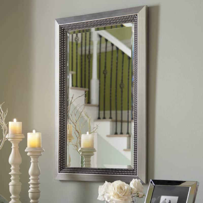 Triple Beaded Framed Rectangular Wall Mirror - 35" - Silver