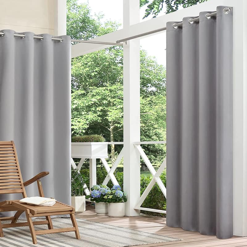 Eclipse Brockfield Waterproof Blackout Thermal Insulated Grommet Outdoor Curtain for Patio or Porch (1 Panel) - Grey - 52x95 - 95 Inches