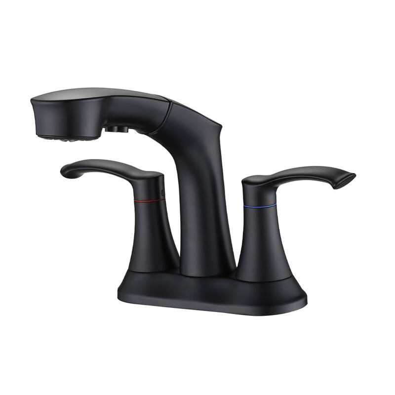 PROOX 4 in. Centerset Bathroom Sink faucet with Pull Out Sprayer Double Handles - Matte Black