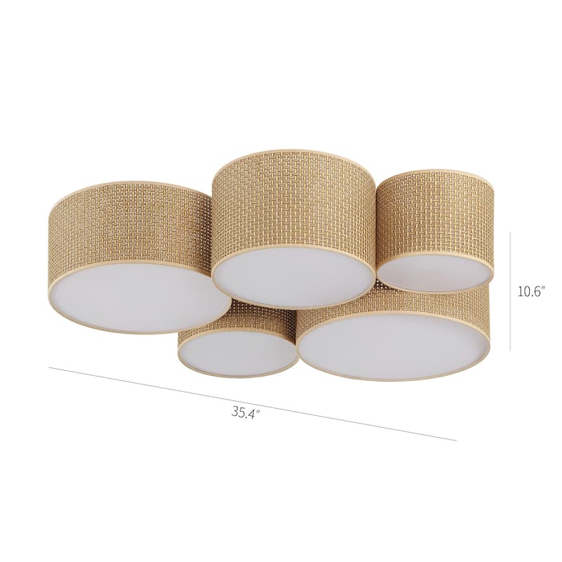 GetLedel Hand Woven Drum Flush Mount Ceiling Light