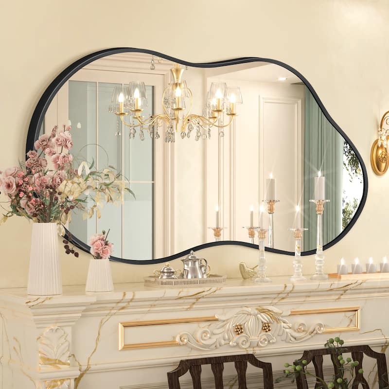 Irregular Wall Mirror Asymmetrical Decorative Wall Mirror - 20x36 - Black