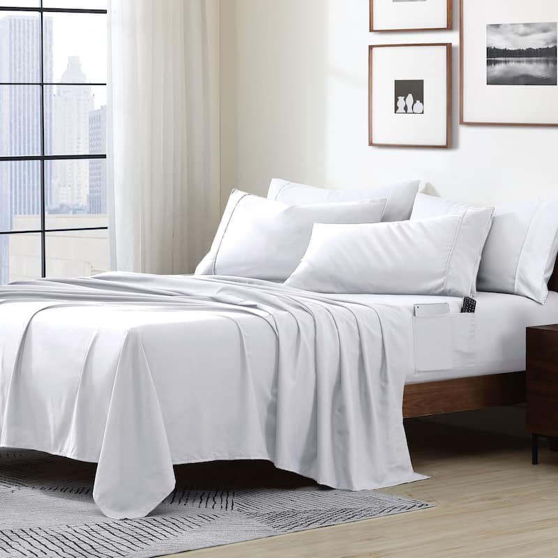 Home Essential Soft Microfiber Smart Sheet Storage Pocket Bedding Sheet Set - Full - White