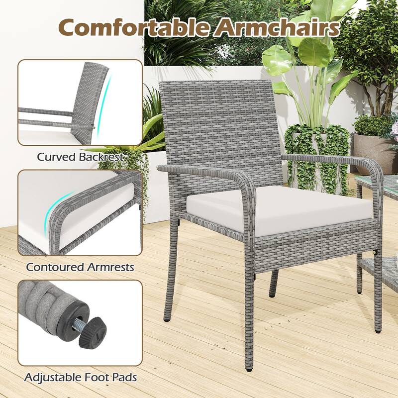 Gymax 3 Pieces Patio Furniture Set PE Rattan Porch Chairs w/ 2-Tier
