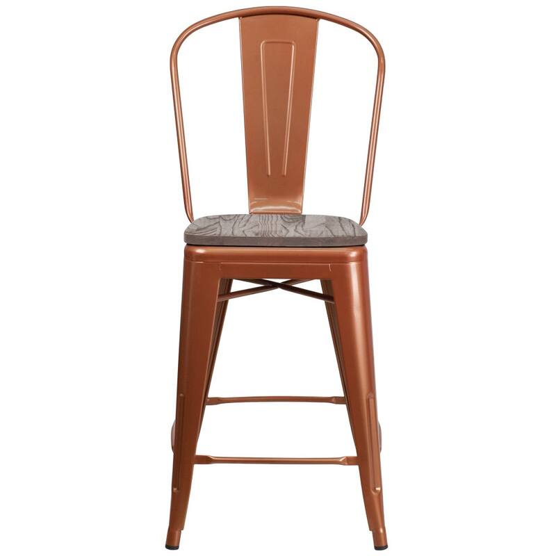 4 Pk. 24" High Metal Counter Height Stool with Back and Wood Seat - 17.75"W x 22"D x 40.25"H - 17.75"W x 22"D x 40.25"H