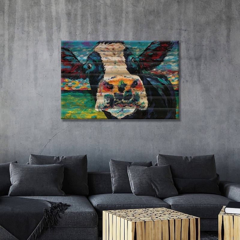 Curious Cow II Print On Wood by Carolee Vitaletti - Multi-Color