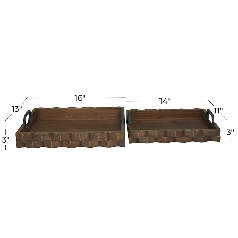Wood Living Room Decor Tray with Metal Handles - Set of 2 Dark Brown - Roche River Decor