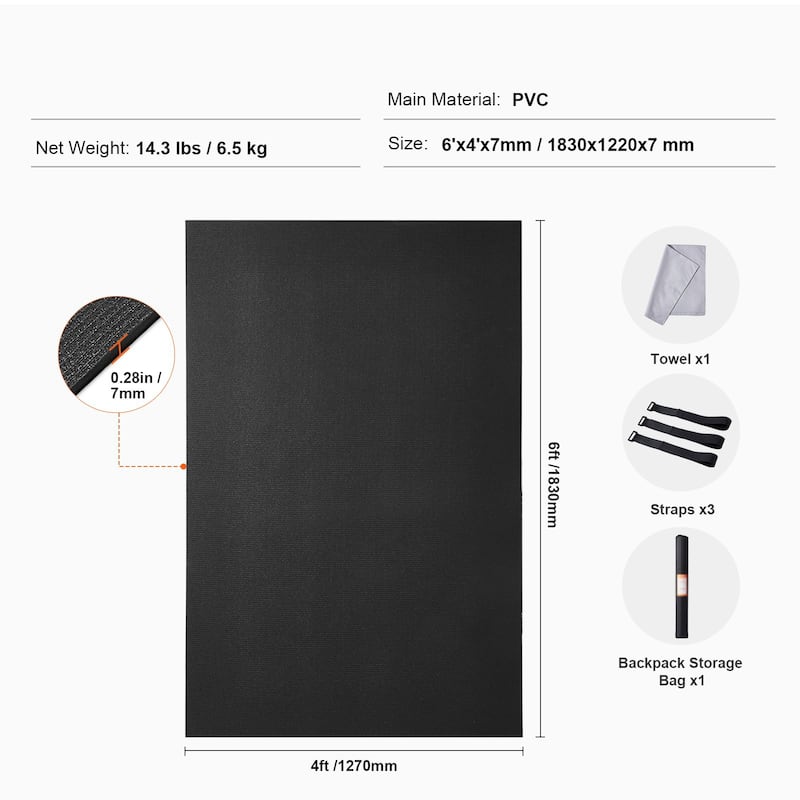 Non-Slip High-Density Yoga Mat with Bag & Carry Strap for Home Workouts - 6 x 4 ft