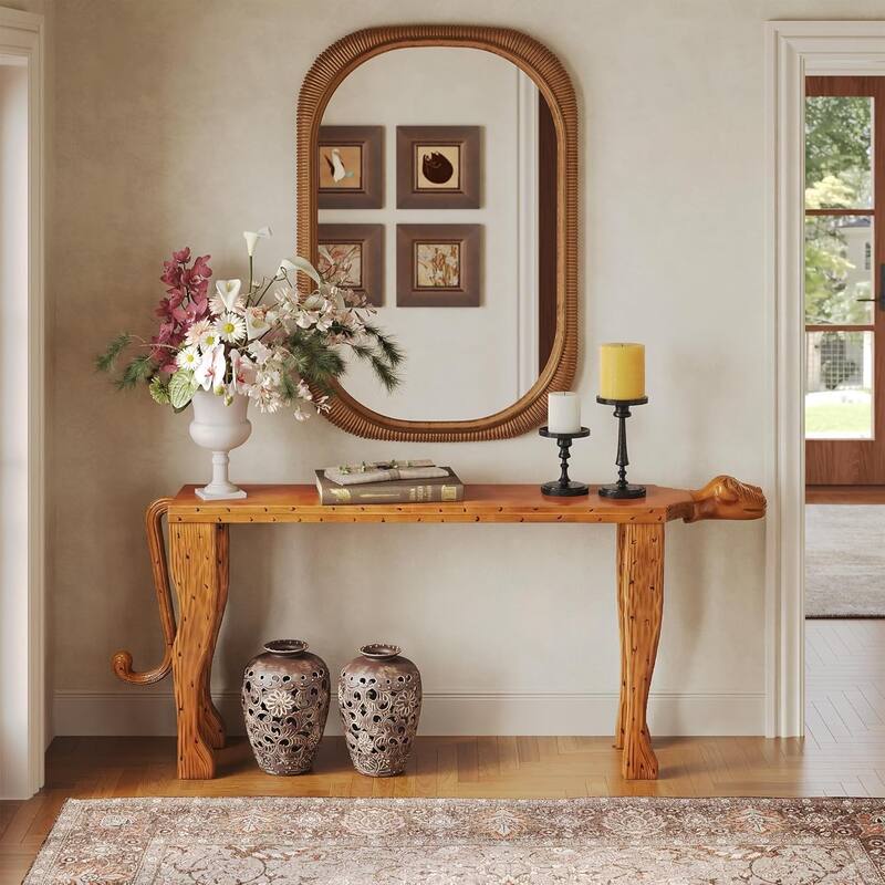 63-Inch Solid Wood Console Table Behind The Couch, Modern Entryway Table - Walnut - 63" W × 11.81" D × 29.53" H
