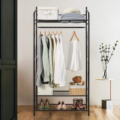 Multifunctional Clothes Rack Stand Metal Shelf Shoes with Shelves Hanging