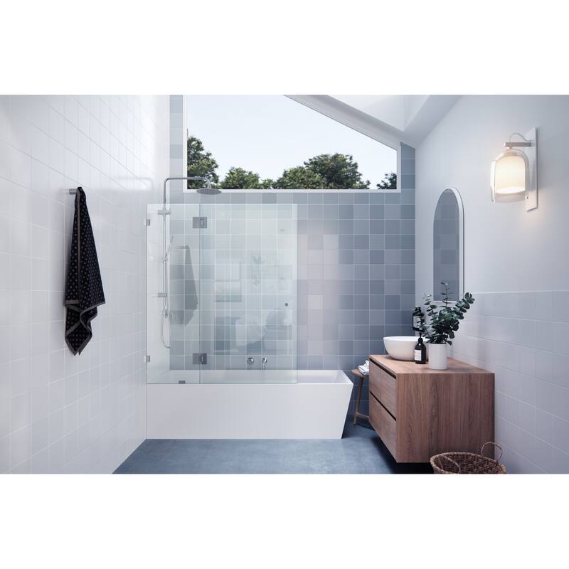 Glass Warehouse 58.25" x 51" Frameless Shower Bath Door - Glass Hinge - Polished Chrome