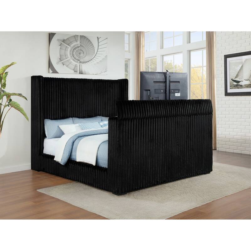 Centergrove Upholstered Wingback TV Bed Black