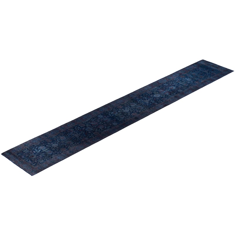 Overdyed One-of-a-Kind Hand-Knotted Runner Rug - Navy - 2' 8" x 15' 8"