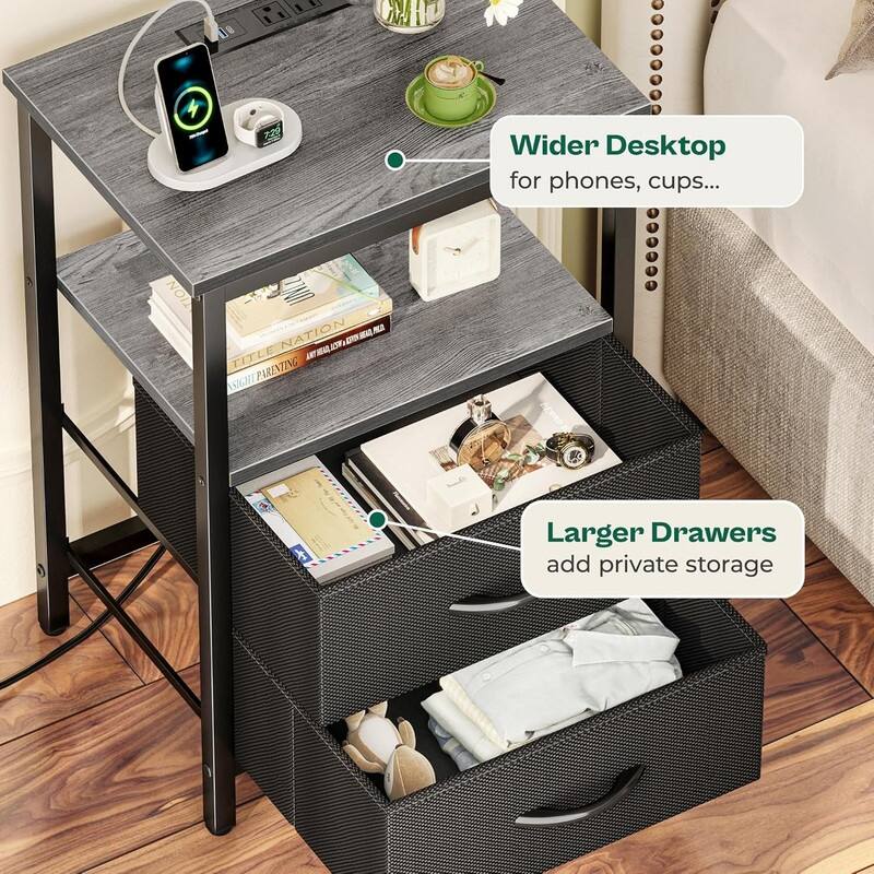 2 Drawer Night stand with Charger Station and LED Lights