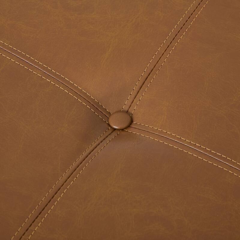 Christopher Knight Home - Marlowe Modern Round Faux Leather Ottoman Coffee Table with Tufted Top and Wood Base