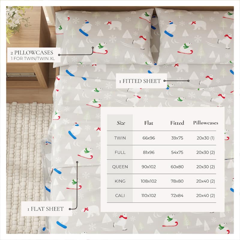 Linery & Co. Ultra-Soft Turkish Cotton Flannel Christmas Print Sheet Set