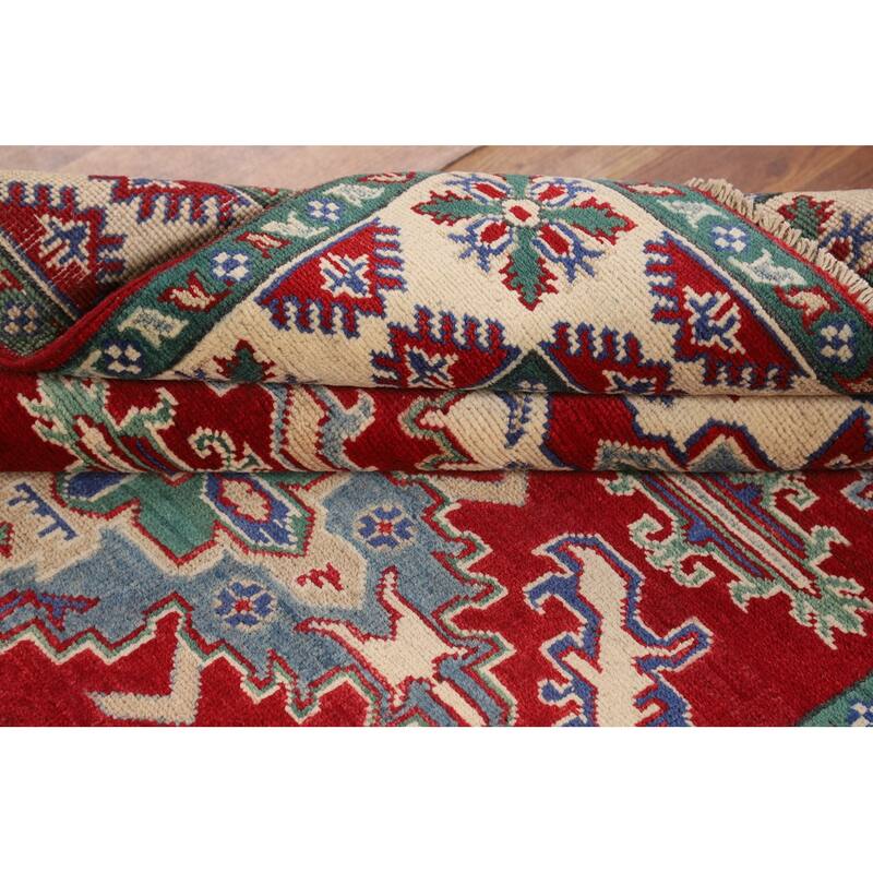 Red Kazak Area Rug Hand-Knotted Oriental Wool Carpet - 4'1" x 5'6"