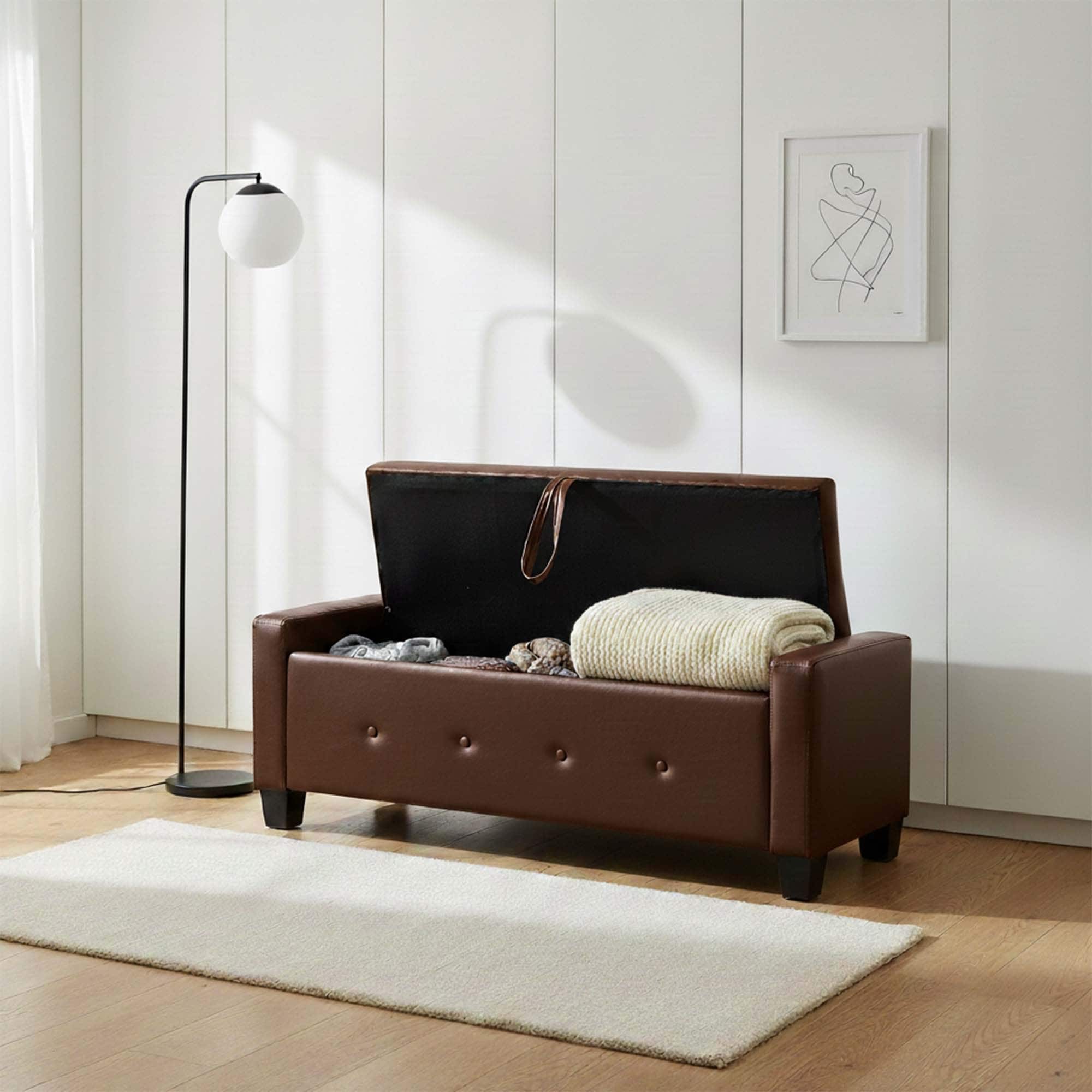 Modern Tufted Storage Bench,48" Faux Leather PU Ottoman with Lift-Top for Bedroom,Living Room,Entryway