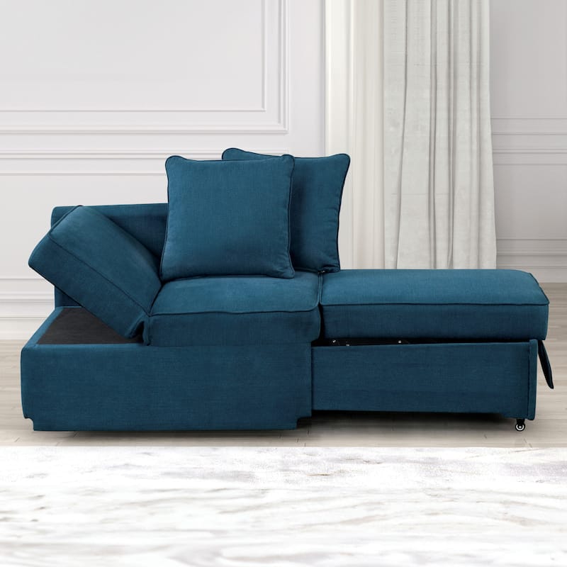 Furniture of America Araminta Modern Convertible Sofa with Pull-Out Bed and Pillows - Blue